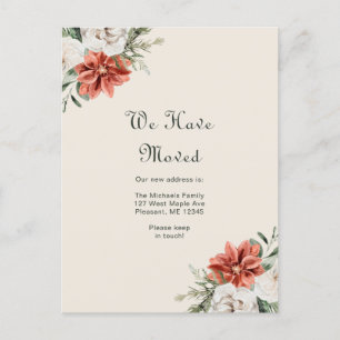 Pretty Orange Floral and Greenery We Have Moved Postcard