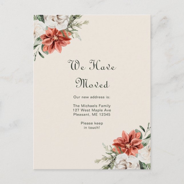 Pretty Orange Floral and Greenery We Have Moved Postcard (Front)