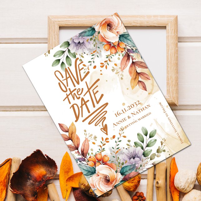 Pretty Orange Florals Fall Wedding Save the Date (Pretty Orange Florals Fall Wedding Save the Date Invitation)