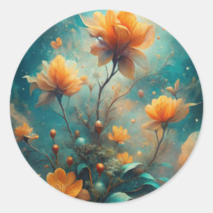 Pretty Orange Flowers  Classic Round Sticker