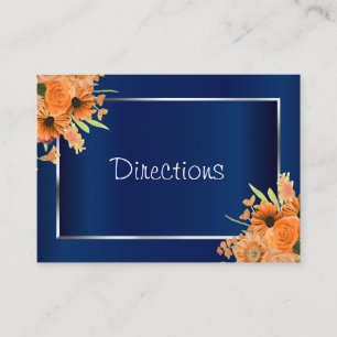 Pretty Orange Flowers on Navy Blue  - Directions Enclosure Card