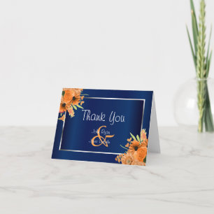 Pretty Orange Flowers on Navy Blue - Thank You Card