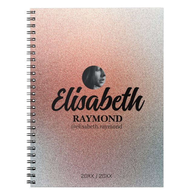 Pretty Orange Glitter Photo and Name  Notebook (Front)