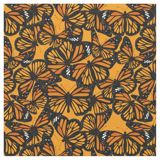Pretty Orange Monarch Butterflies Patterned Fabric (Close Up)