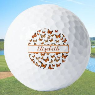 Pretty orange monarch butterfly with custom name  golf balls