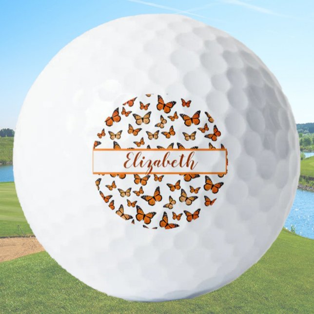 Pretty orange monarch butterfly with custom name  golf balls (Creator Uploaded)