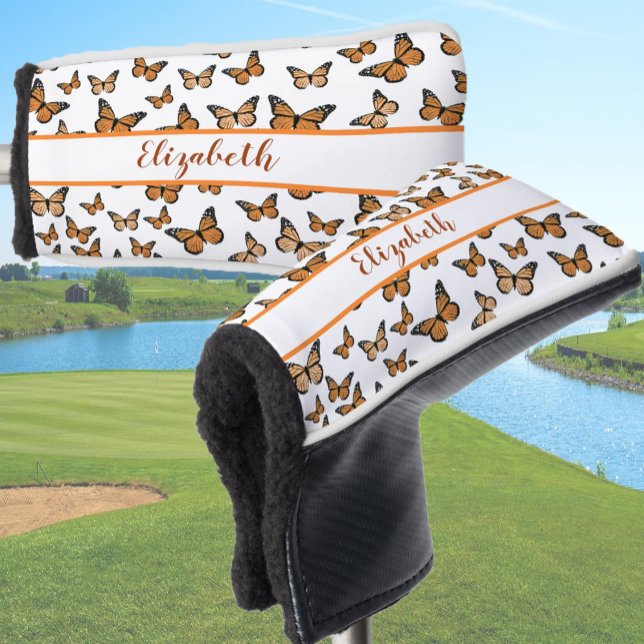 Pretty orange monarch butterfly with custom name  golf head cover (Creator Uploaded)