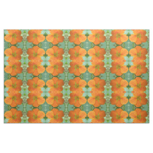 Pretty Orange Nasturtium Flower Floral Patterned Fabric