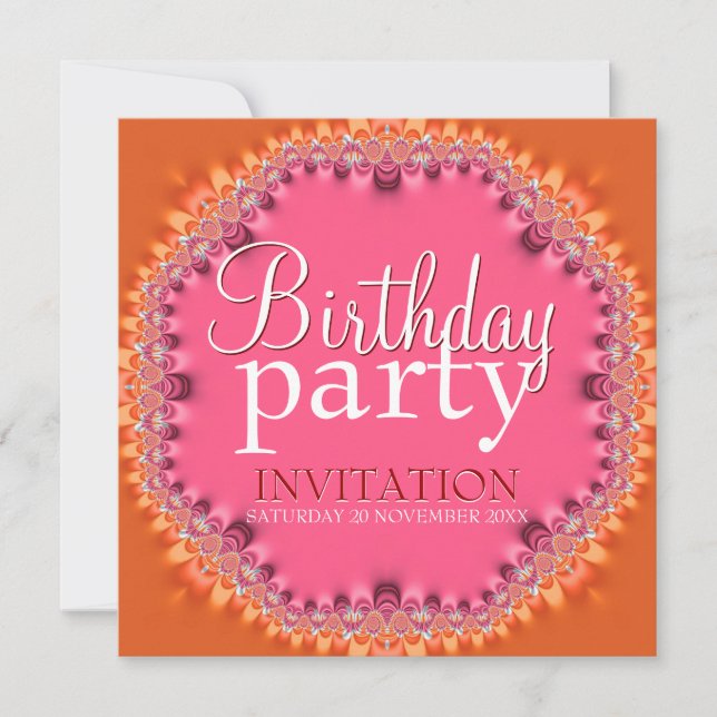 Pretty Orange Pink Lace Birthday Party Invitations (Front)