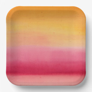 Pretty Orange Pink Watercolor Paper Plate