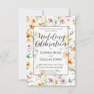 Pretty Orange Pink Watercolor Wildflowers wedding Invitation