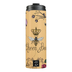 Pretty Orange Queen Bee & Gold Crown Floral Thermal Tumbler