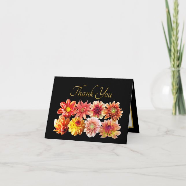 Pretty Orange/Red Dahlias Floral Bouquet Thank You Card (Front)