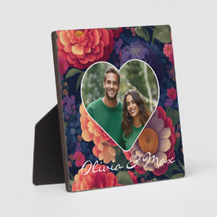 Pretty orange red pink watercolor floral photo plaque