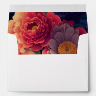 Pretty orange red purple pink vintage flowers envelope