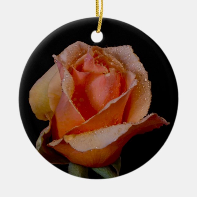 Pretty Orange Rose Ceramic Tree Decoration (Front)