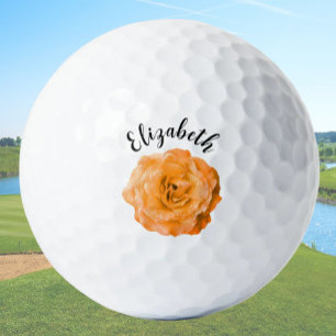 Pretty orange rose flower custom name ladies golf balls