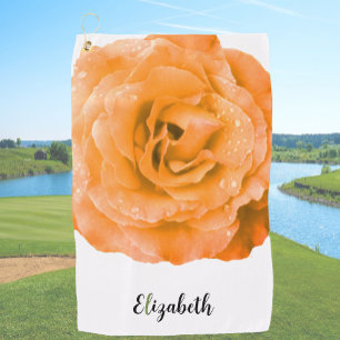 Pretty orange rose flower custom name womens golf towel
