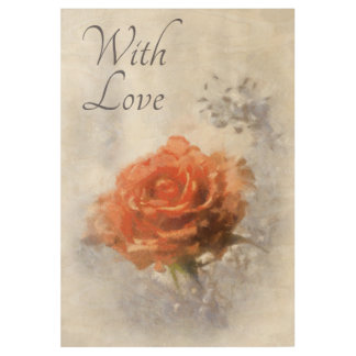 Pretty Orange Rose. Painting Imitation. Text. Wood Poster