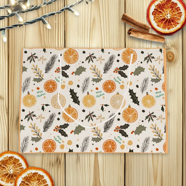 Pretty Orange Slices and Pine Christmas Large Gift Bag (Creator Uploaded)