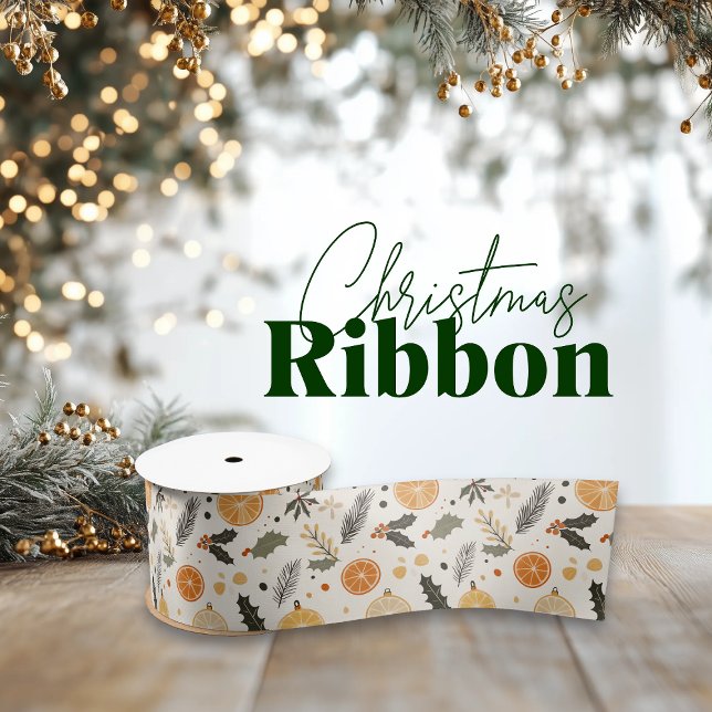 Pretty Orange Slices and Pine Christmas Satin Ribbon (Creator Uploaded)