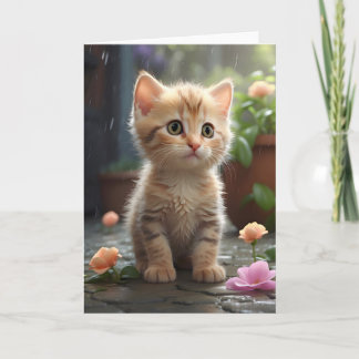 Pretty Orange Tabby Cat Sitting Among Flower Blank Card