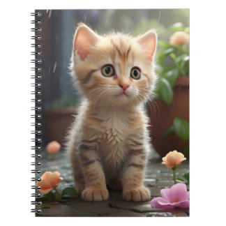 Pretty Orange Tabby Cat Sitting Among Flowers Notebook