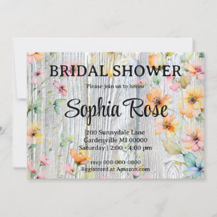 Pretty orange wildflower rustic bridal shower invitation