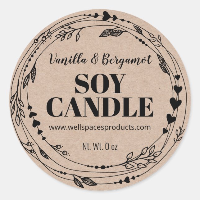 Pretty Organic Kraft Soy Candle Labels (Front)