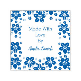 Pretty Oriental Flower Made with Love Self-inking Stamp