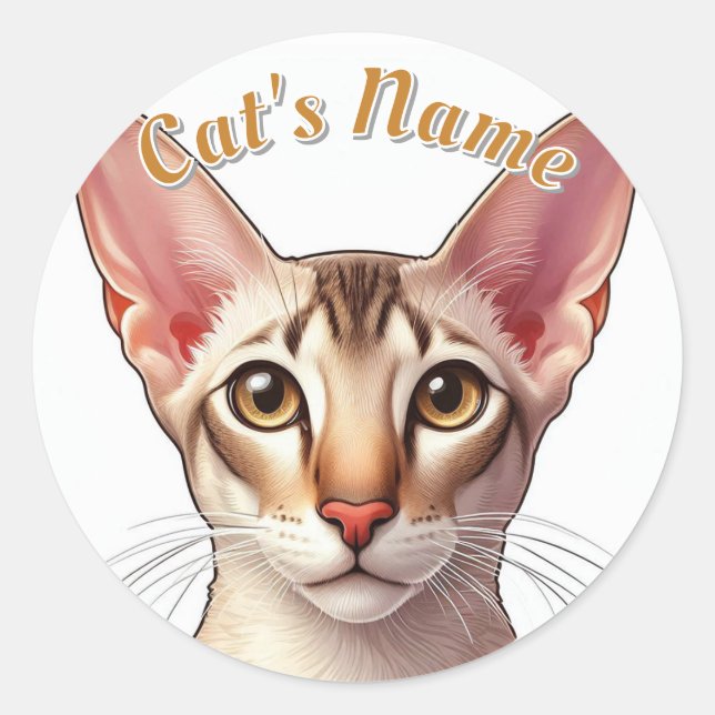 Pretty Oriental Short Haired Cat plus Name Classic Round Sticker (Front)