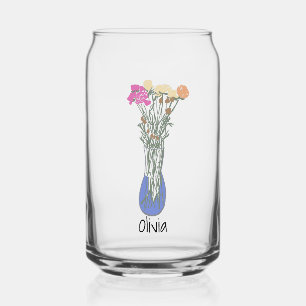 Pretty Original Flower Illustration Can Glass