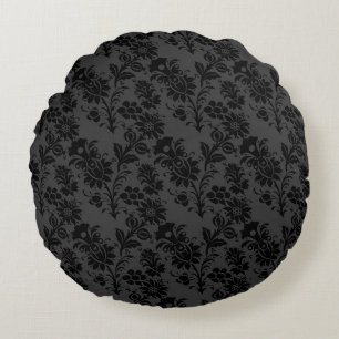 PRETTY ORNATE BLACK FLORAL PATTERNS ROUND CUSHION