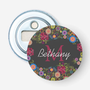 Pretty Ornate Dark Floral Pattern Personalised Bottle Opener