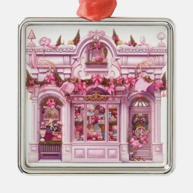 PRETTY ORNATE HOLIDAY CHRISTMAS STOREFRONT METAL ORNAMENT (Front)