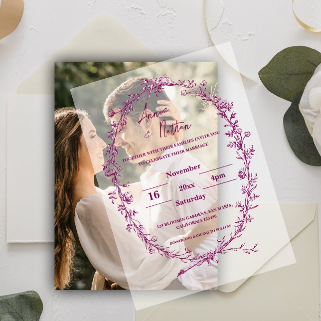 Pretty Ornate Intricate Burgundy Frame Wedding Vellum Invitations (Pretty Ornate Intricate Burgundy Frame Wedding Vellum Invitations)