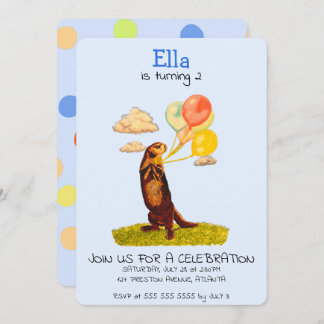 Pretty Otter Holding Party Balloons Invitation