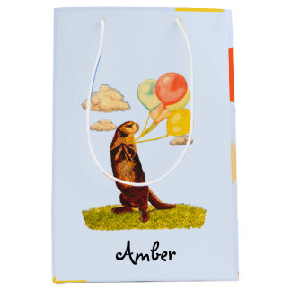 Pretty Otter with Balloons Illustrated Medium Gift Medium Gift Bag