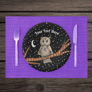 Pretty Owl Crystal Necklace Moon Stars Black Paper Plate