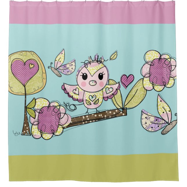 Pretty Owl, Flowers, Butterfly Summer Shower Curtain (Front)