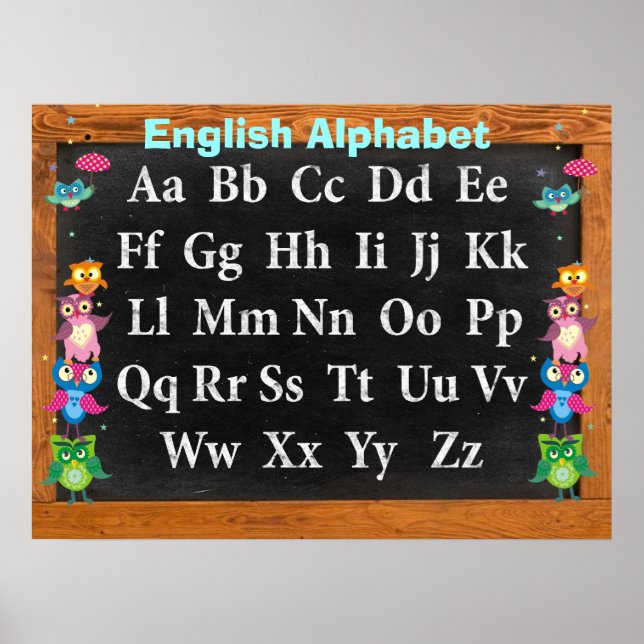 Pretty owls Alphabet Customisable Poster (Front)