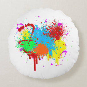 Pretty Paint Splatter Painting Abstract Art Paint Round Cushion