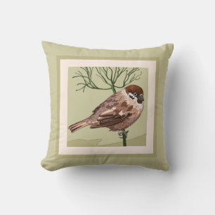 Pretty Painted Bird (Carolina Wren) on Taupe Cushion