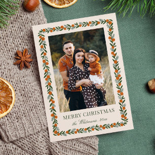 Pretty Painted Citrus Frame Christmas Photo  Holiday Card