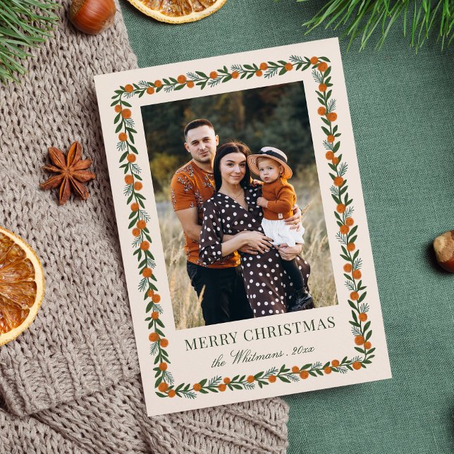 Pretty Painted Citrus Frame Christmas Photo  Holiday Card (Creator Uploaded)