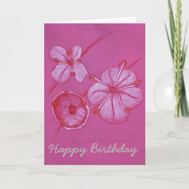 Pretty Painted Flowers Birthday Card (Front)