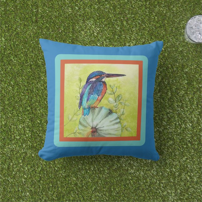 Pretty painted hummingbird on blue cushion (Grass)