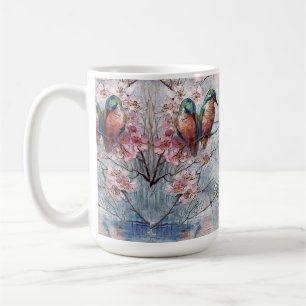 Pretty Painted Kingfishers and Flowers Coffee Mug