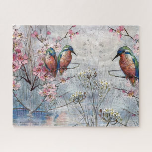 Pretty Painted Kingfishers and Flowers Jigsaw Puzzle