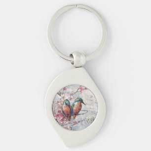 Pretty Painted Kingfishers and Flowers Keychain